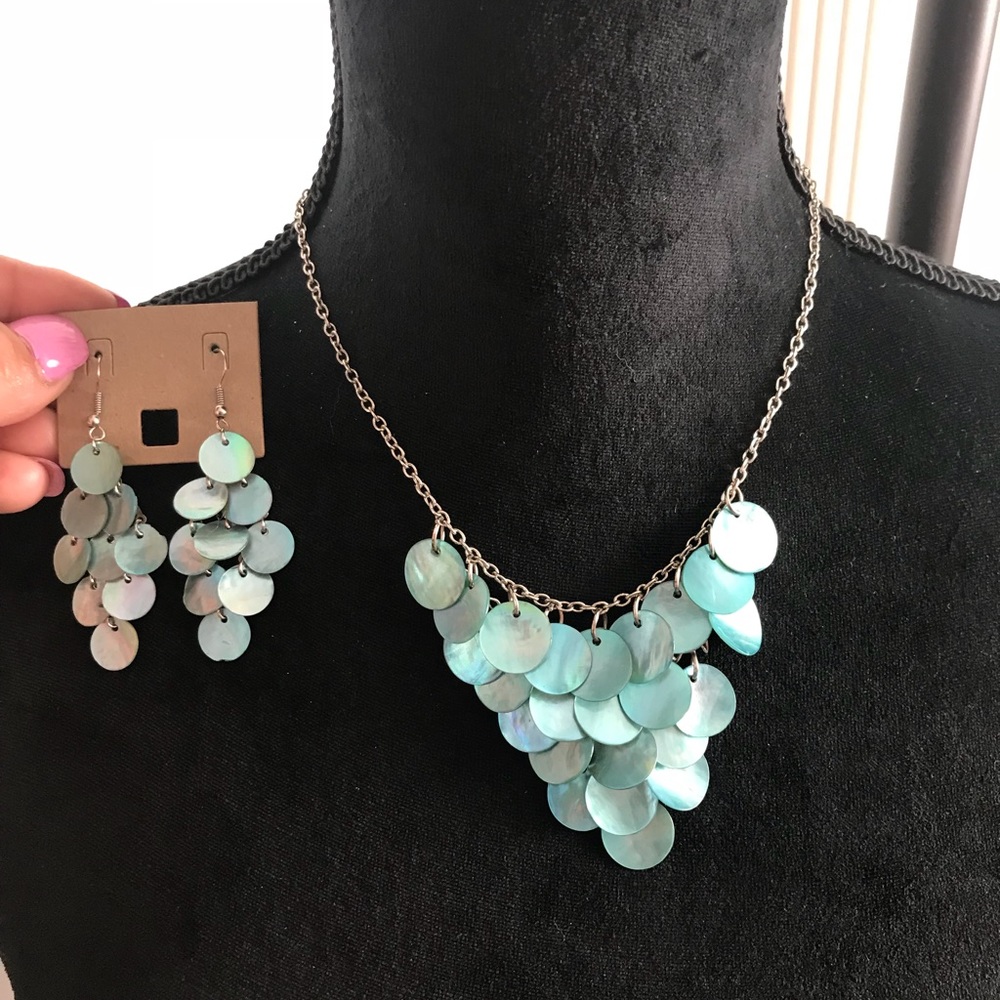 Aqua shell necklace and earrings